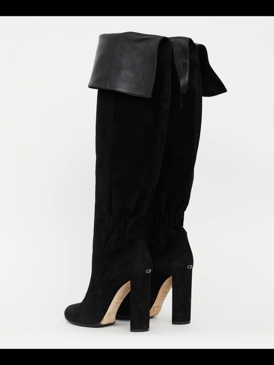 Dior Shoes - Dior Black Suede Over-the-Knee Boots with Fold-Top Leather Cuff
